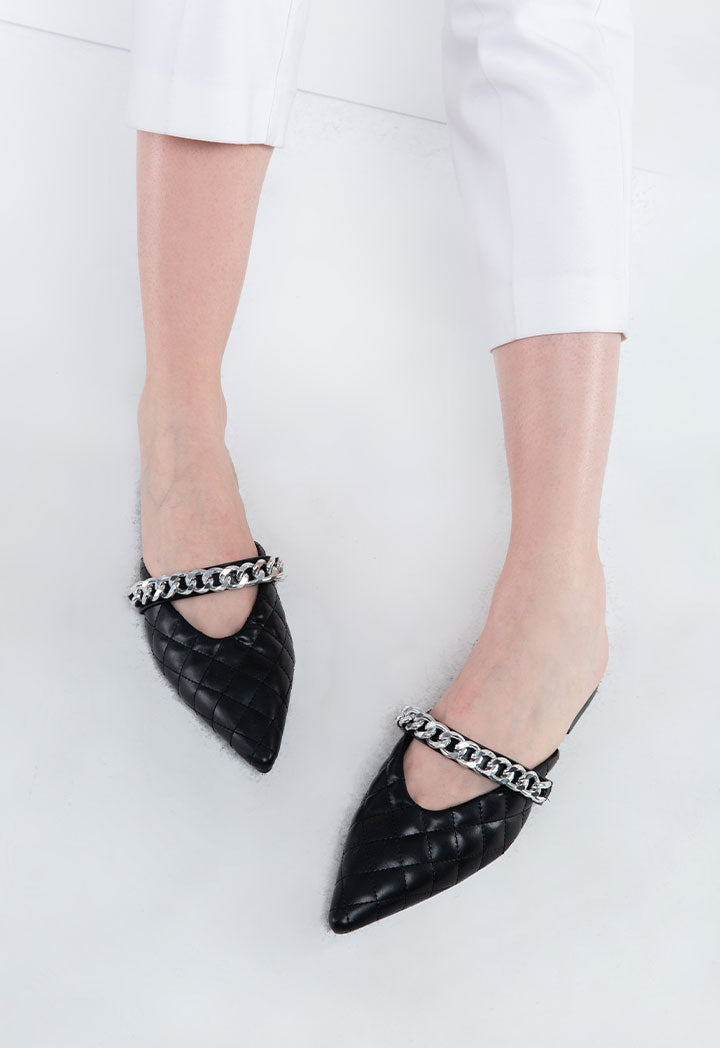Choice Chunky Chain Strap Pointed Toe Mule Black