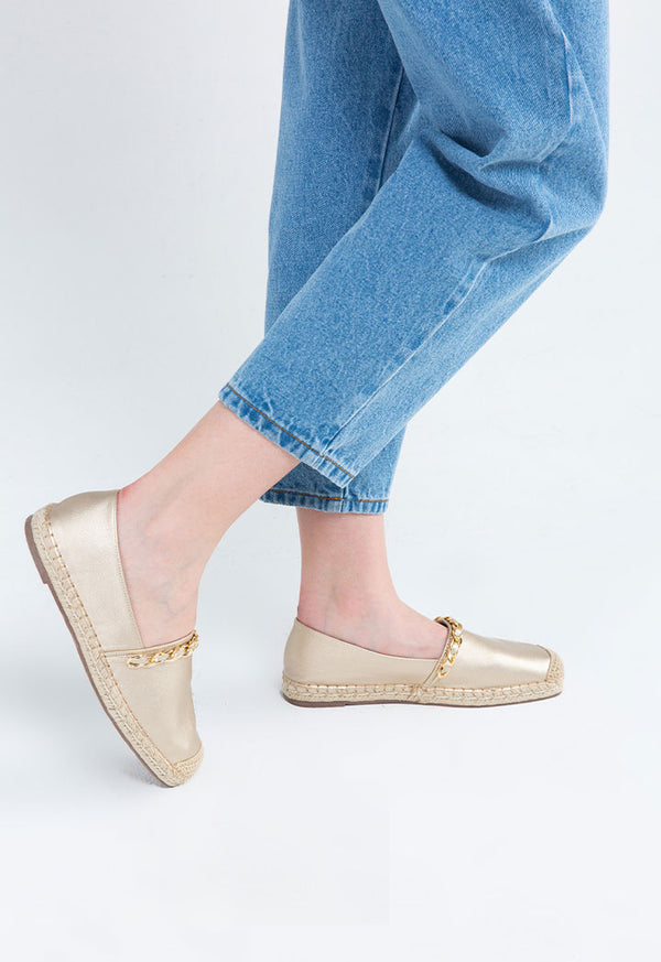 Choice Chain Link Top Strap Mule Espadrille  Gold