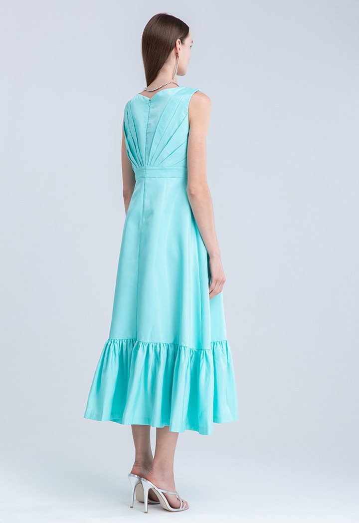 Choice Slanted Pleats Frill Hem Sleeveless Dress Mint