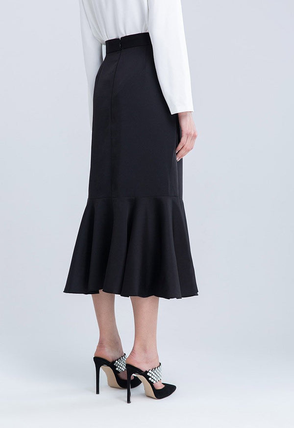 Choice Frill Hem Pencil Cut Skirt Black