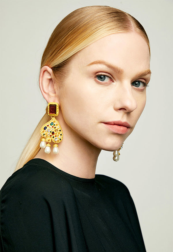 Choice Ornate Gold  Drop Earrings Multicolor