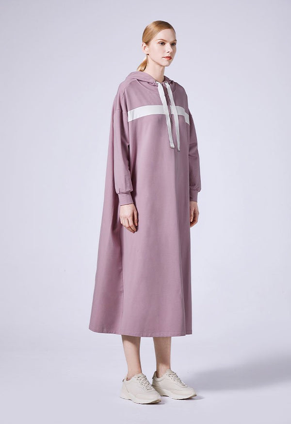 Choice Long Sleeve Hoodied Dress Light Lilac-Offwhite