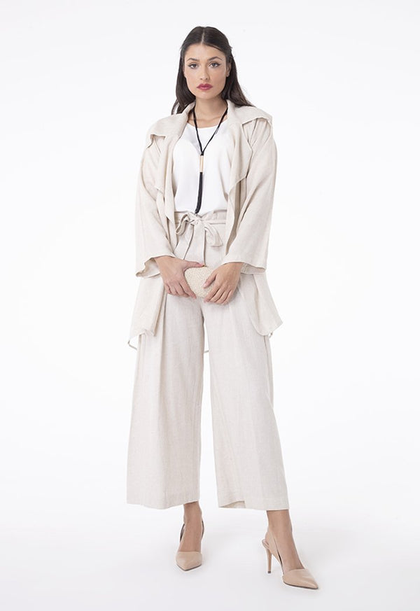 Choice Linen And Organza Oversized Lapel Jacket Beige