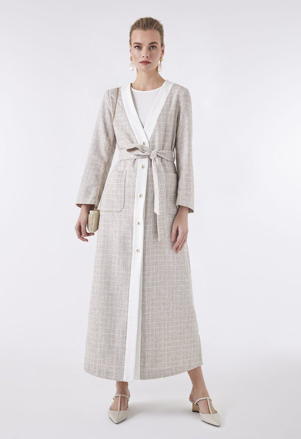 Choice Maxi Tweed Outerwear Beige - Wardrobe Fashion
