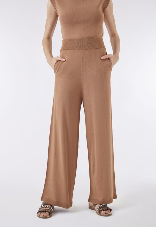 Choice High Waist Knit Palazzo Pants  Tobac - Wardrobe Fashion