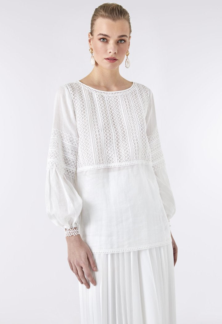 Choice Lace Embroidered Blouse Off White - Wardrobe Fashion