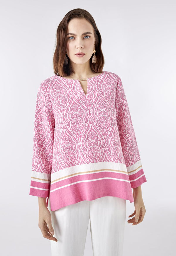 Choice Round Neck Printed Blouse Pink Print - Wardrobe Fashion