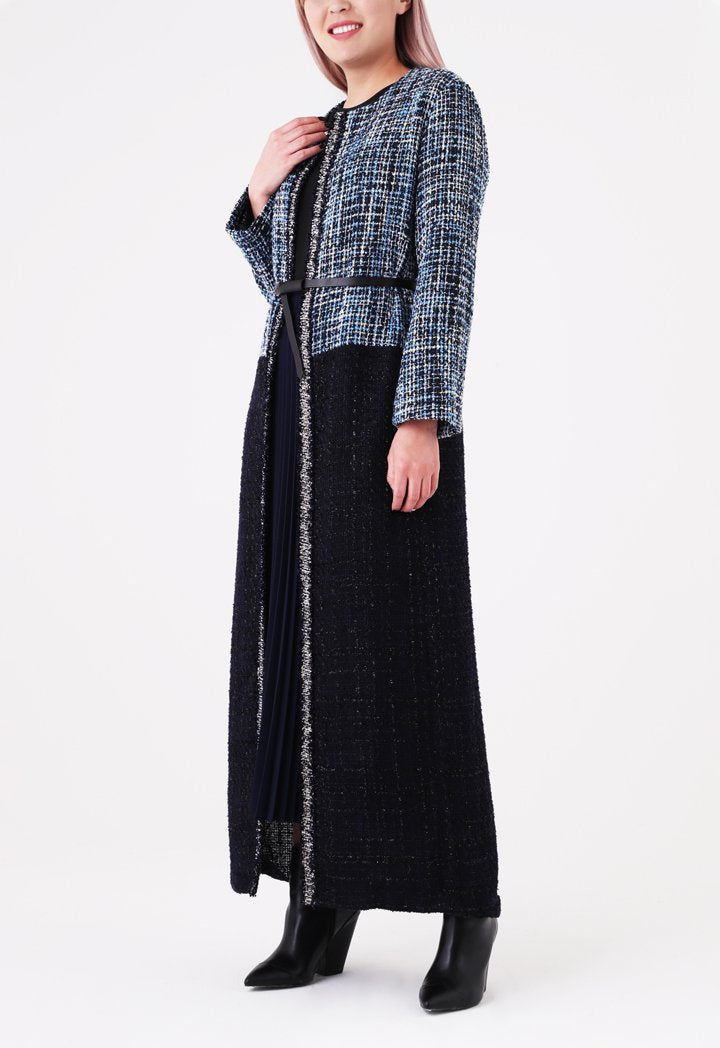 Choice Two Tone Maxi Tweed Outerwear Navy