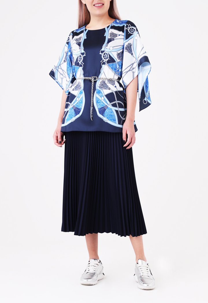 Choice Printed Butterfly Sleeve Blouse Navy