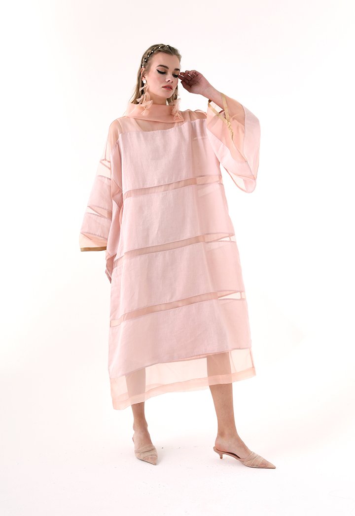 Choice Organza Trim Kaftan Dress Blush