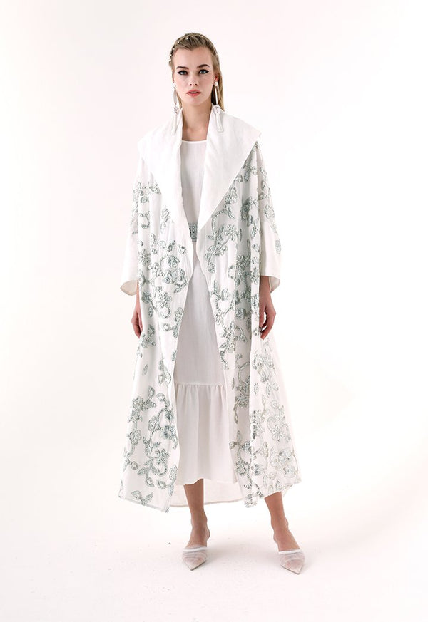 Choice Sequins Embroidery Long Kimono Jacket Offwhite