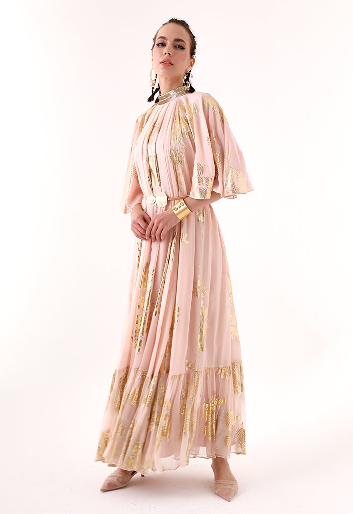 Choice Embellished High Neck Printed Dress Blush - Wardrobe Fashion