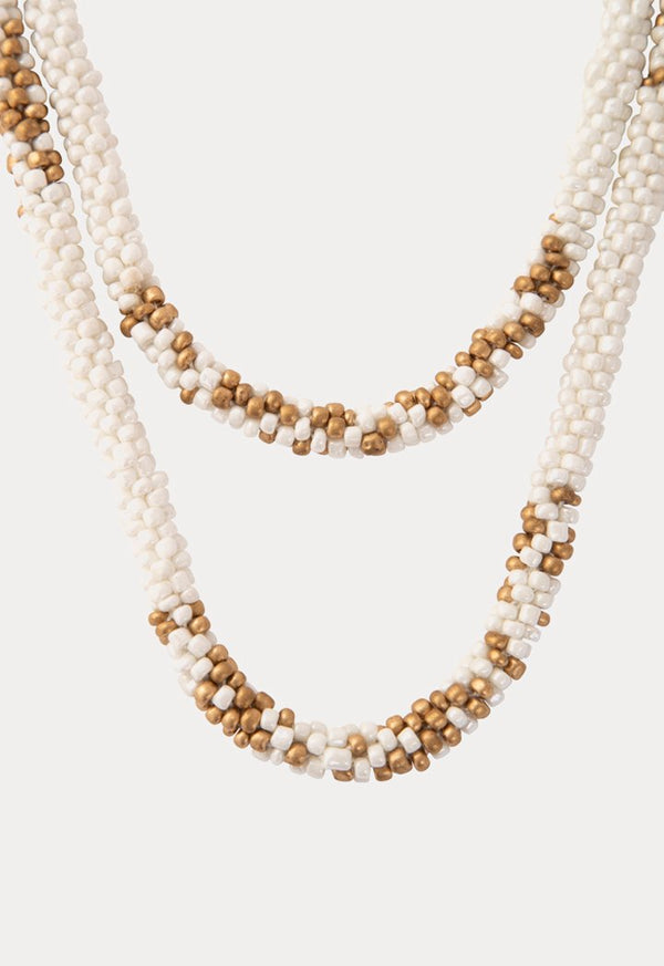 Choice Patterned Seed Bead Necklace White - Wardrobe Fashion