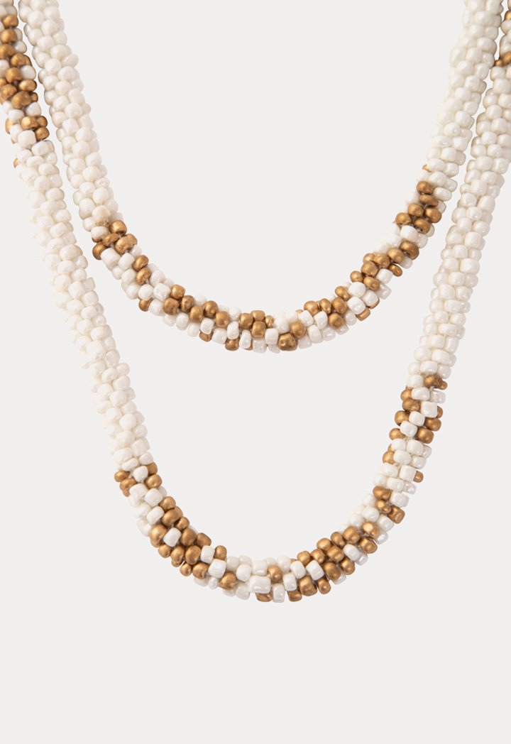 Choice Patterned Seed Bead Necklace White - Wardrobe Fashion