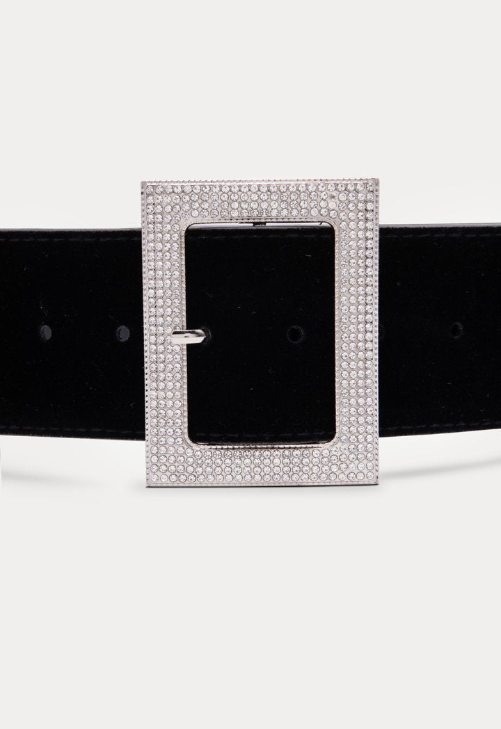 Choice Wide Rhinestone Buckle Belt Black - Wardrobe Fashion