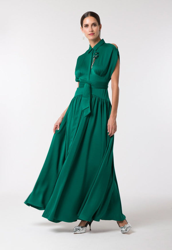 Choice Elegant Maxi Shirt Dress Pine Green