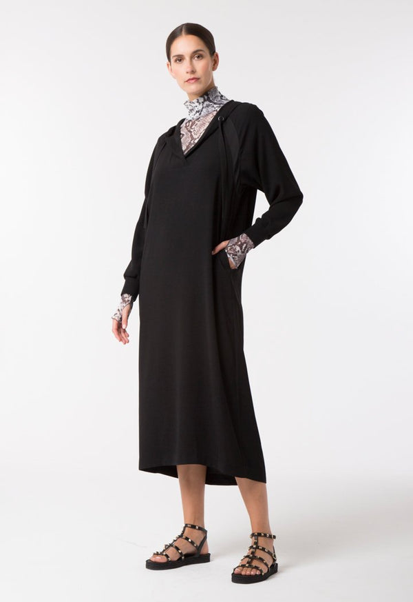 Choice Hooded Crepe Dress Black