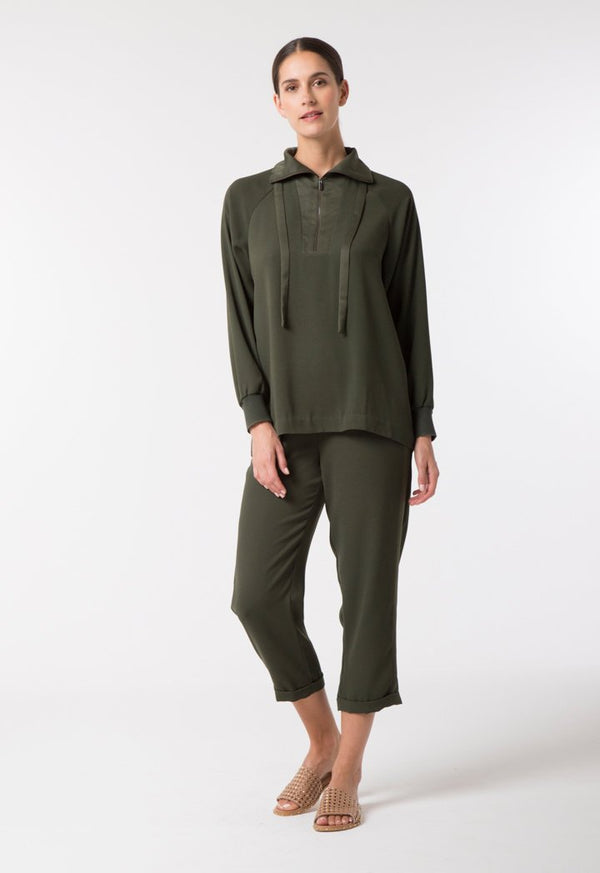 Choice Tie Split-Neck Crepe Blouse Olive