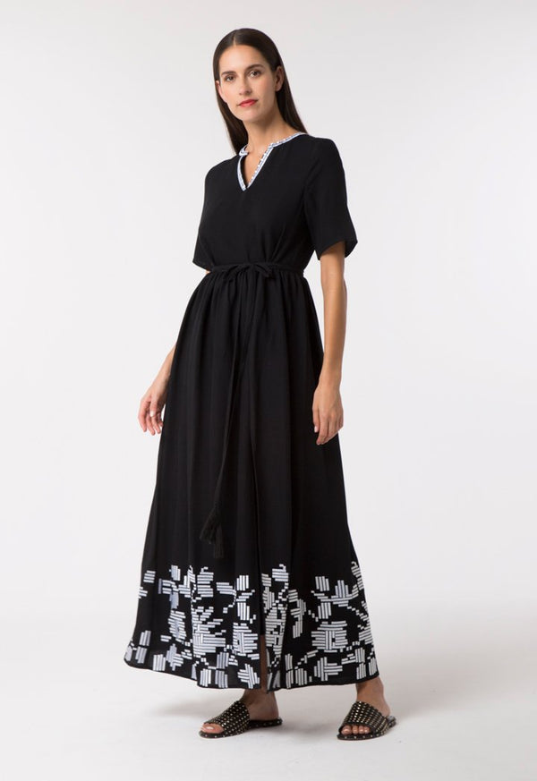 Choice Overlay Ethnic Embroidered Dress Black