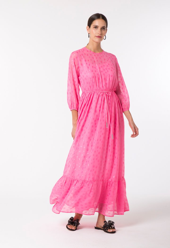 Choice Shiny Patterned Chiffon Dress Pink