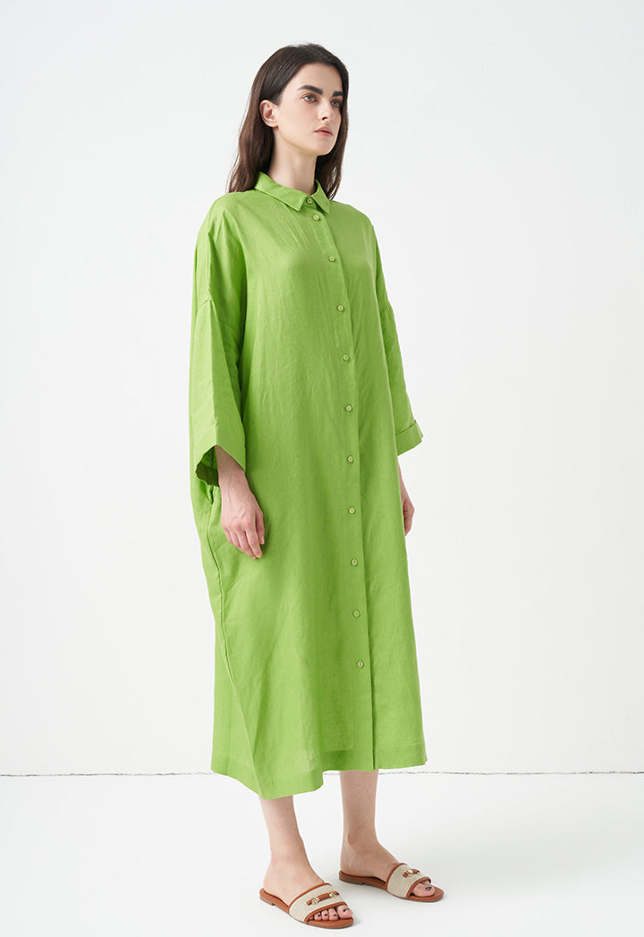 Choice Solid Maxi Shirt Dress Green