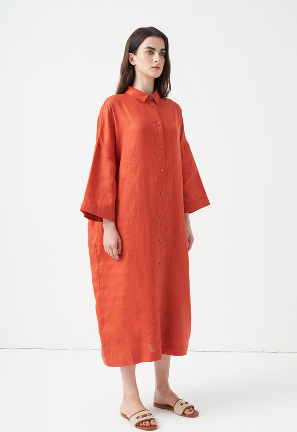 Choice Solid Maxi Shirt Dress Brick