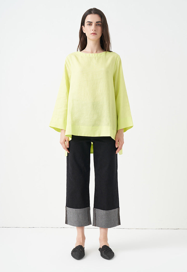 Choice Solid Long Sleeve Blouse Lime