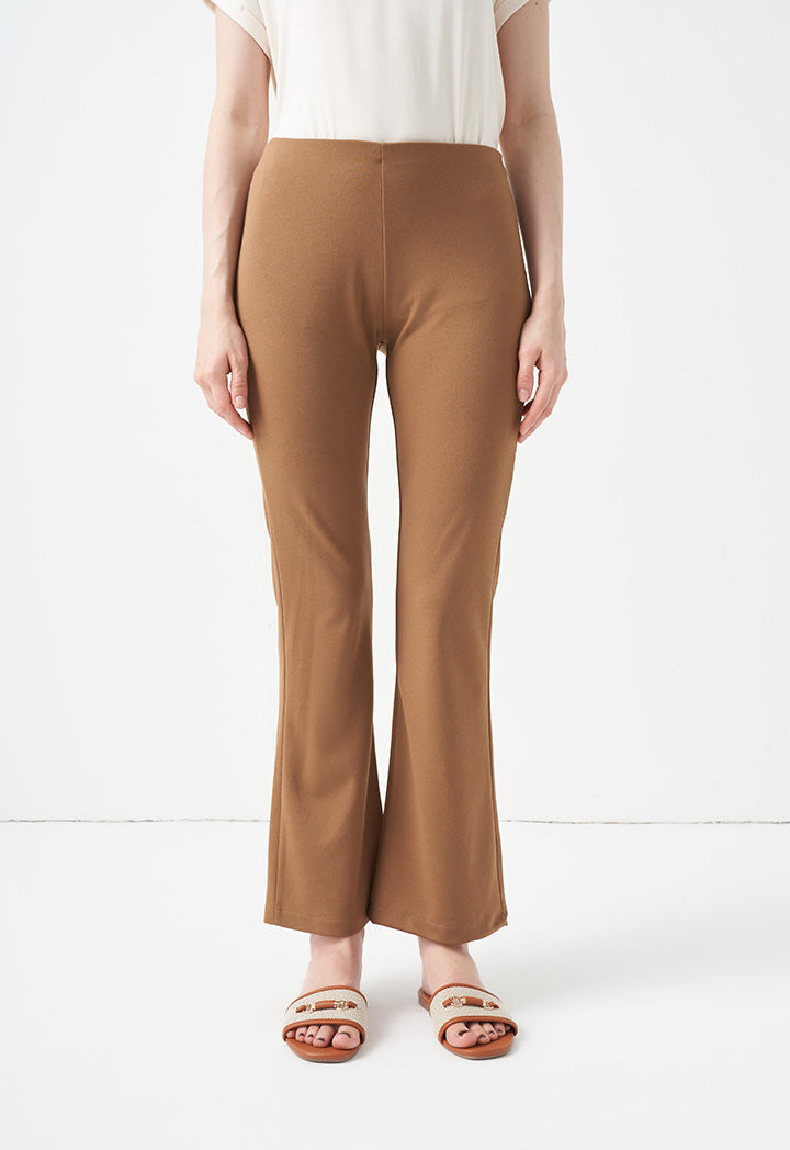 Choice Solid Flare Hem Trousers Brown