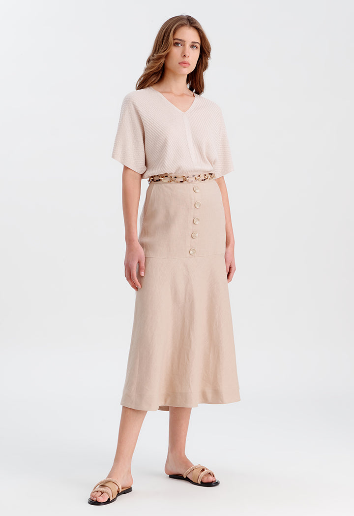 Choice Solid Flared Skirt With Buttoned Details Caramel