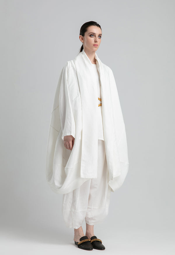 Choice Linen Draped Open Front Cocoon Kimono Cardigan (Free Size) Off White
