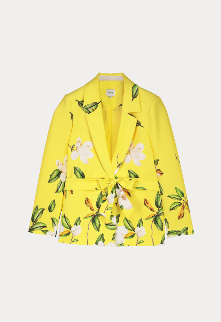 Choice Floral Print Blazer With Self Tie Belt Yellow Print