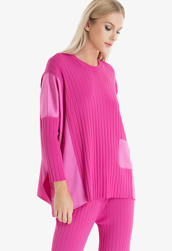 Choice Asymmetrical Blouse With Ribbed Collar Pink
