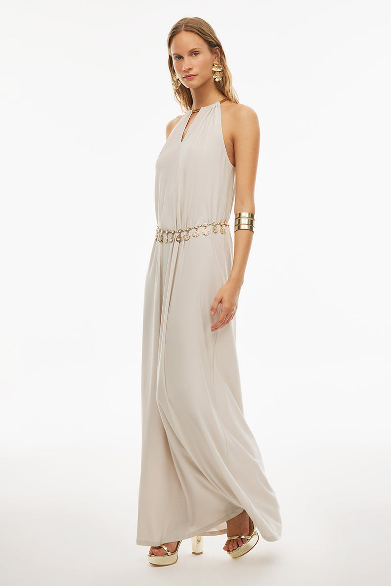 Perspective Long Round Neck Dress Sand