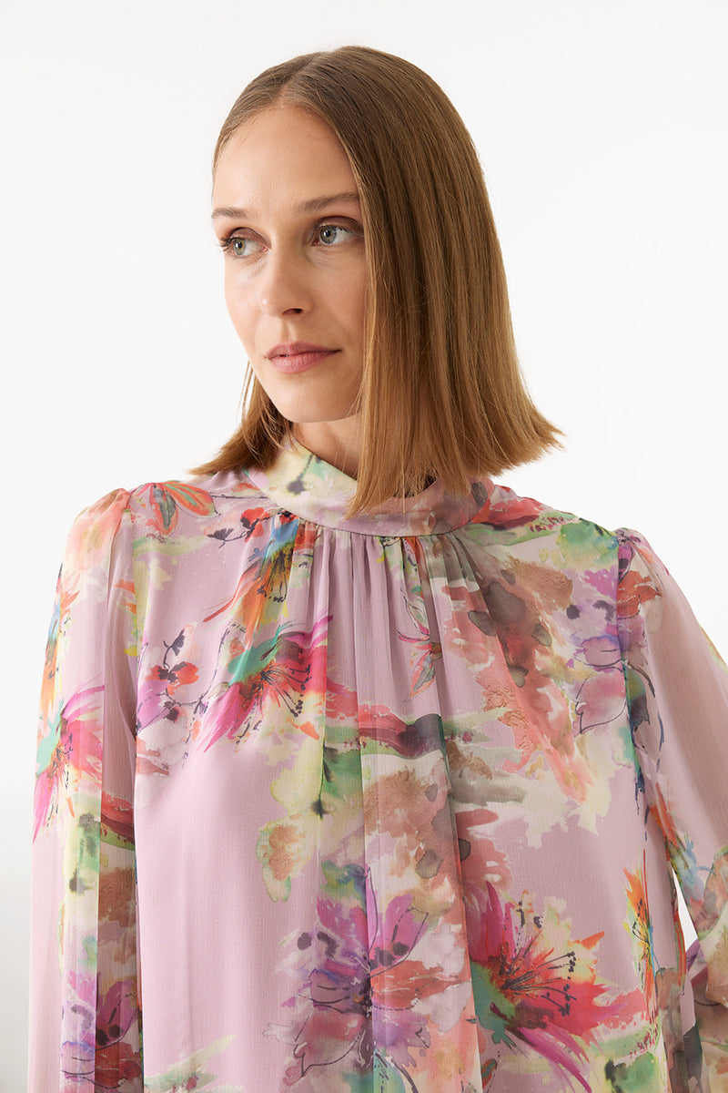 Perspective Long Sleeve Floral Baloon Blouse Multi Color