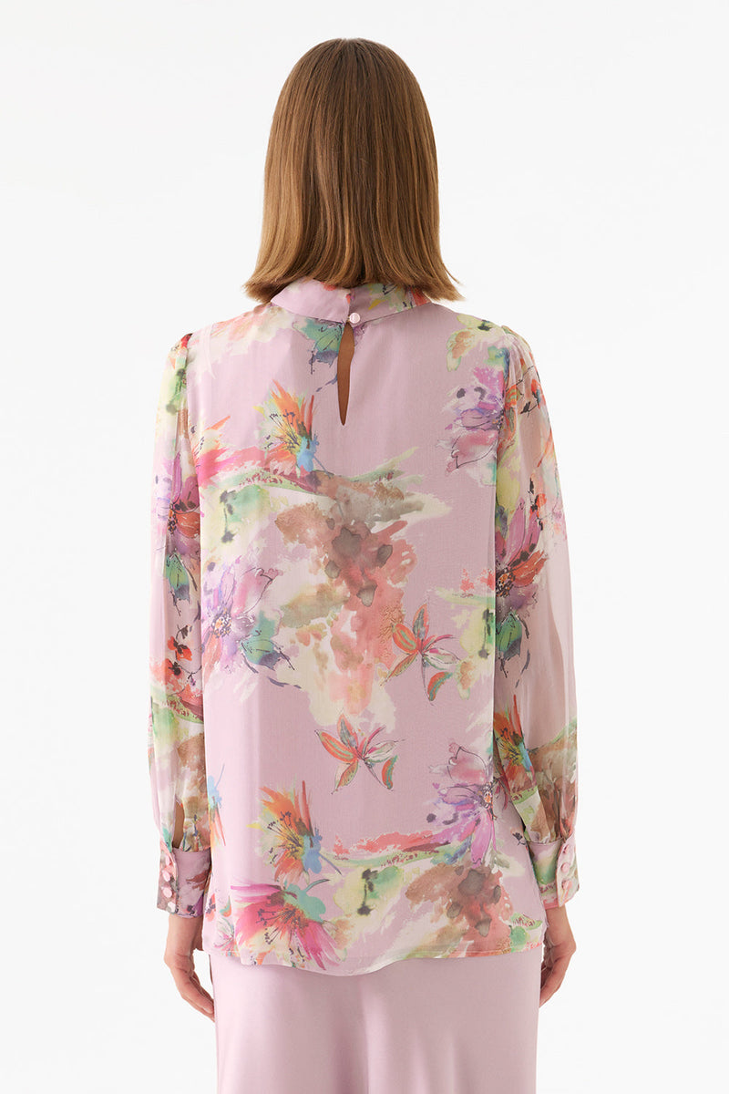 Perspective Long Sleeve Floral Baloon Blouse Multi Color
