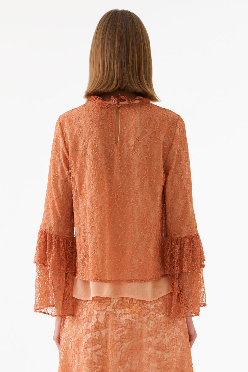 Perspective Long Sleeve Frill Blouse Salmon
