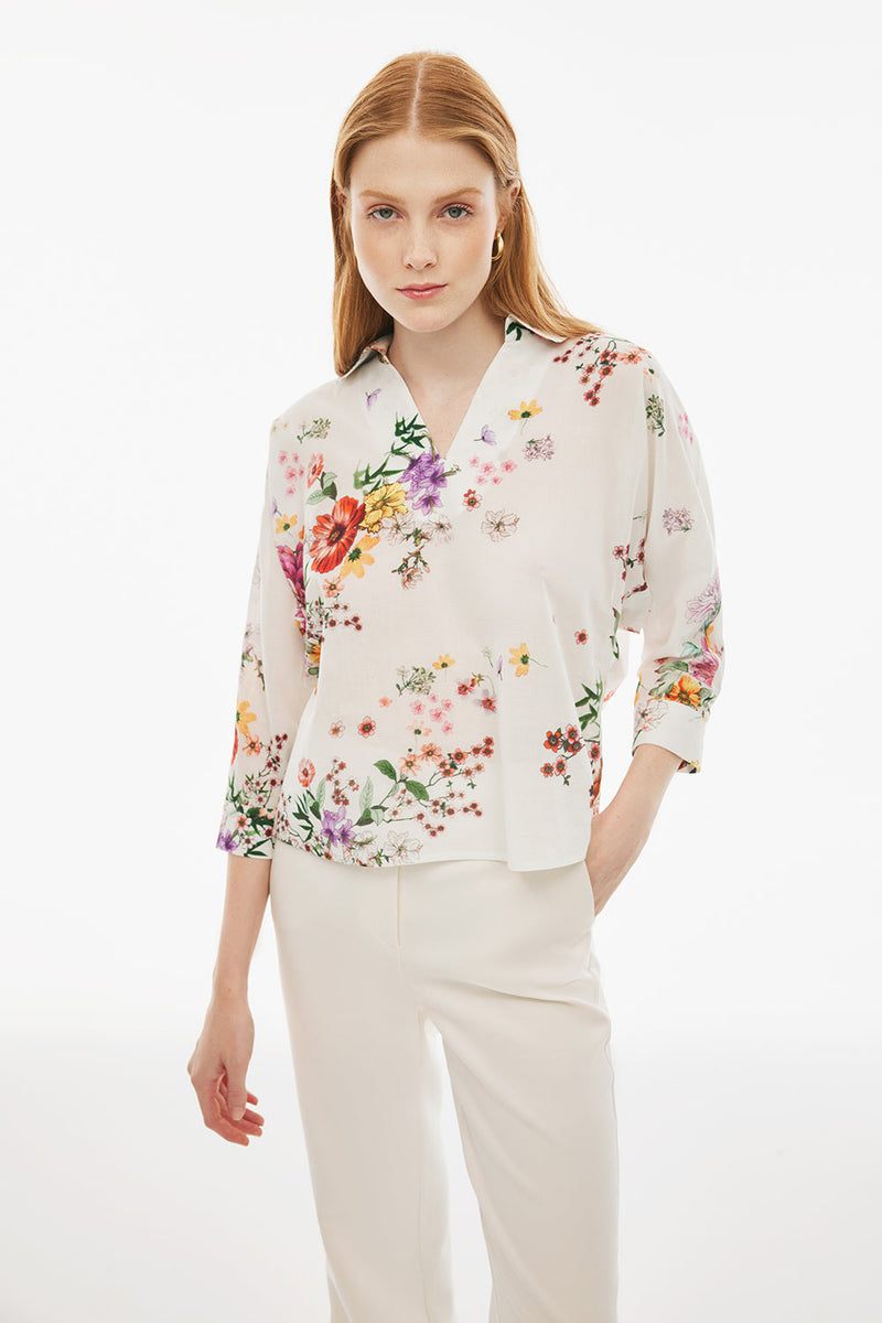 Perspective Blouse Printed 3/4 Sl Multi Color