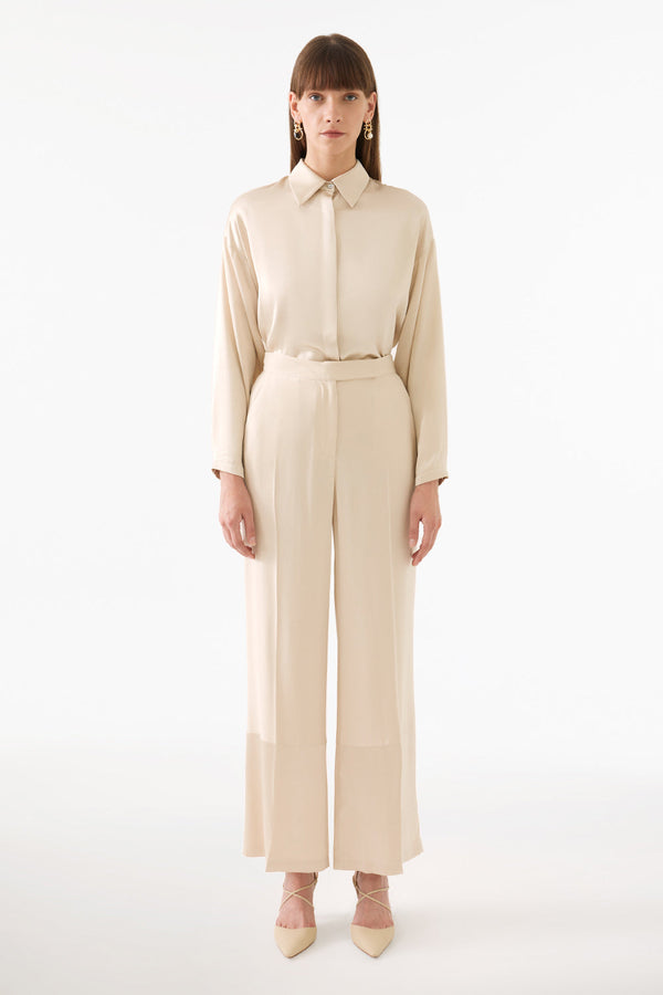 Perspective High Rise Wide Leg Pants Beige