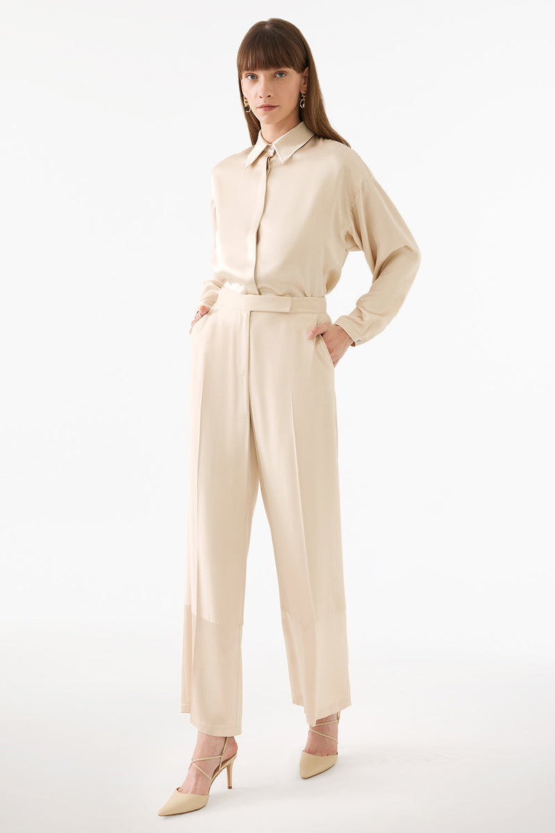 Perspective High Rise Wide Leg Pants Beige