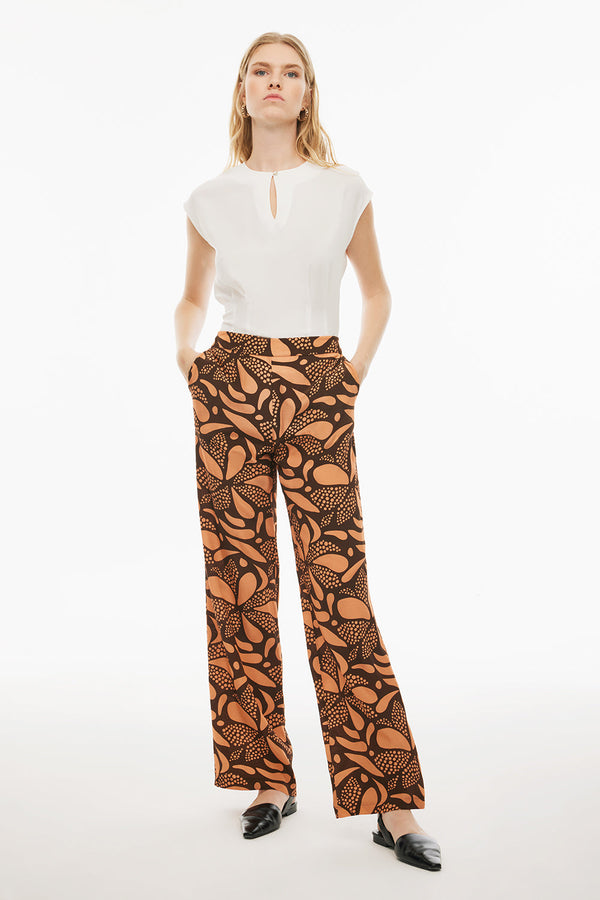 Perspective Wide Leg Abstract Mid Rise Pants Multi Color