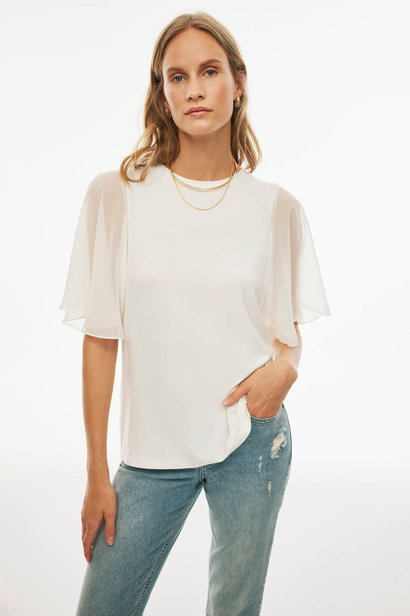 Perspective Round Neck Batwing Sleeve Modal (Tencel™)  T-Shirt Ecru