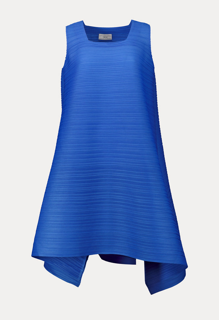 Choice Horizontal Pleated Pattern Dress Blue