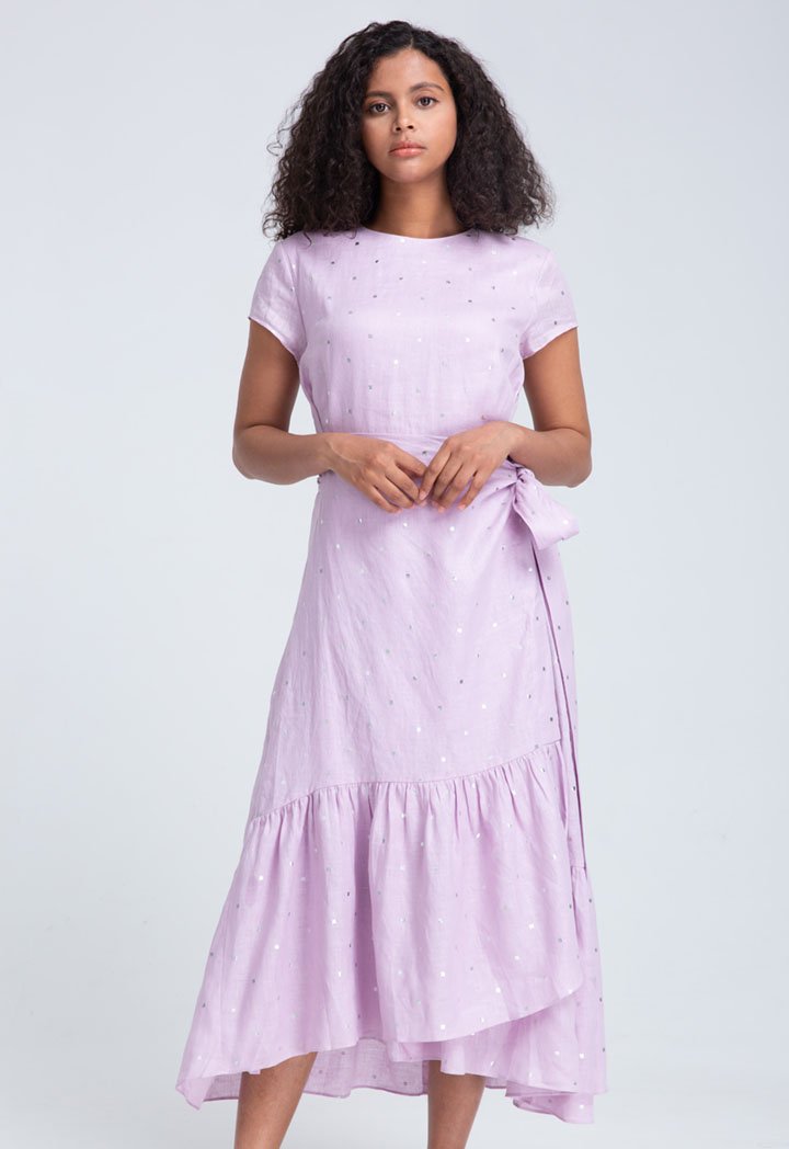 Choice Foil Print Wrap Dress Lilac