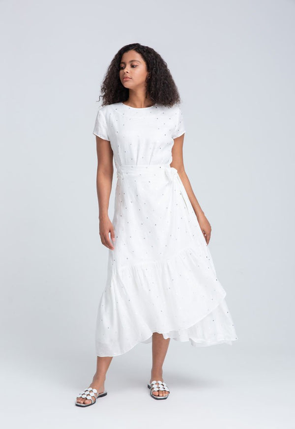 Choice Foil Print Wrap Dress Off White