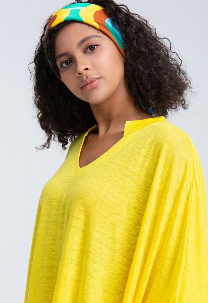 Choice Shiny Linen Slub Jersey Kaftan Dress (Free Size) Yellow