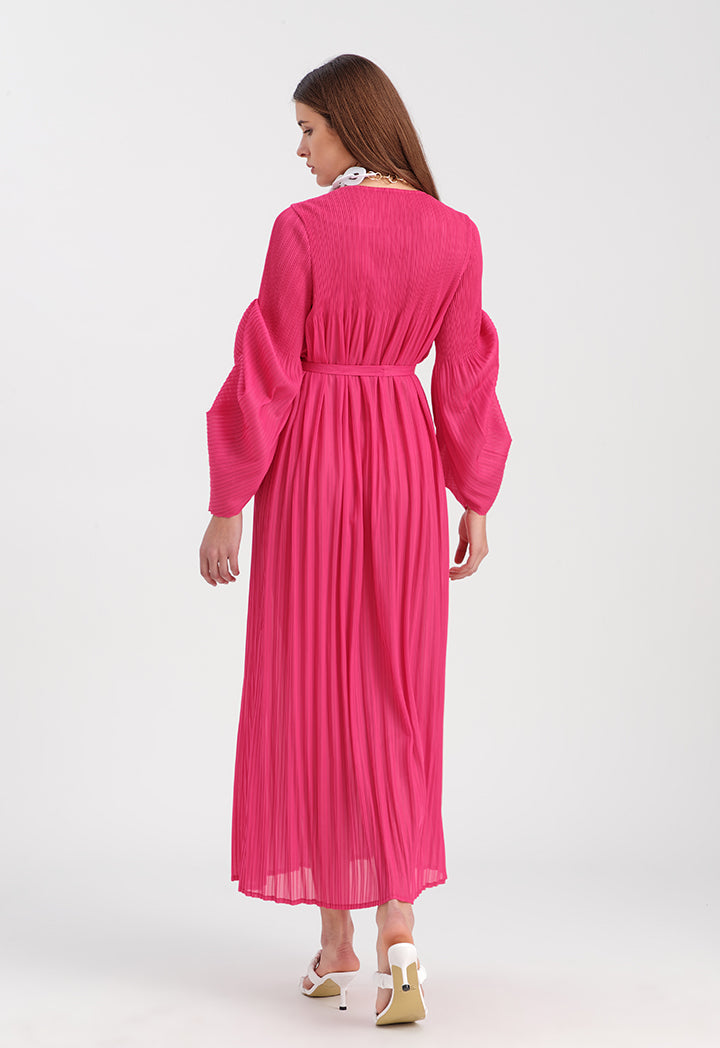 Choice Electric Pleated Dress With Frill With Belt Fushia