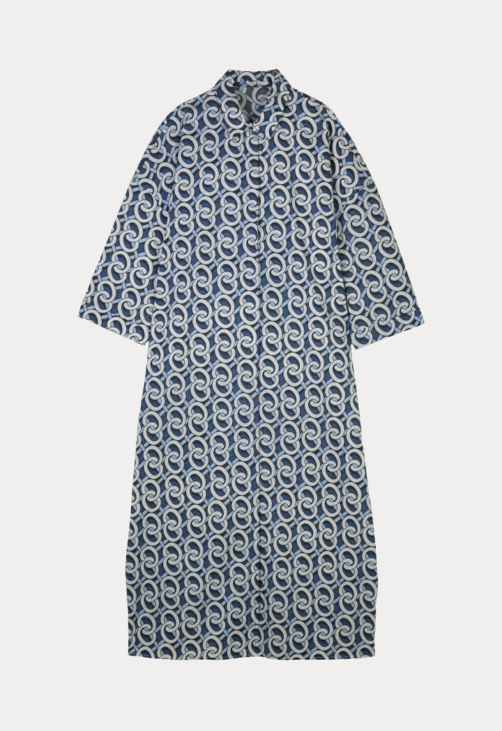 Choice Printed Shirt Dress With Long Sleeve Navy