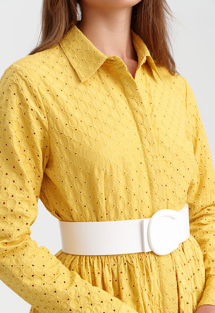 Choice Solid Schiffli Shirt Dress Yellow
