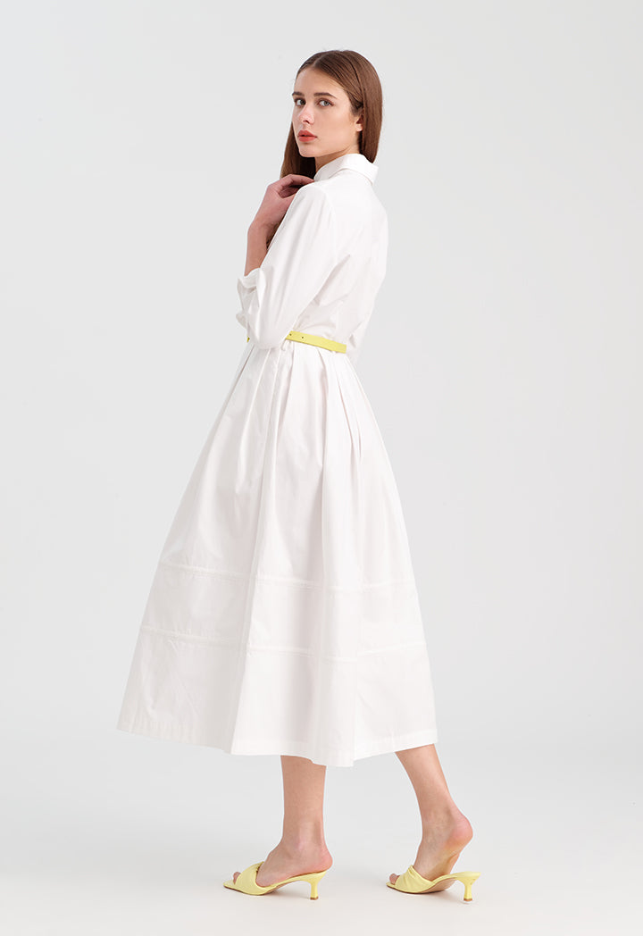 Choice Solid Dress With Pleated Waist Off White