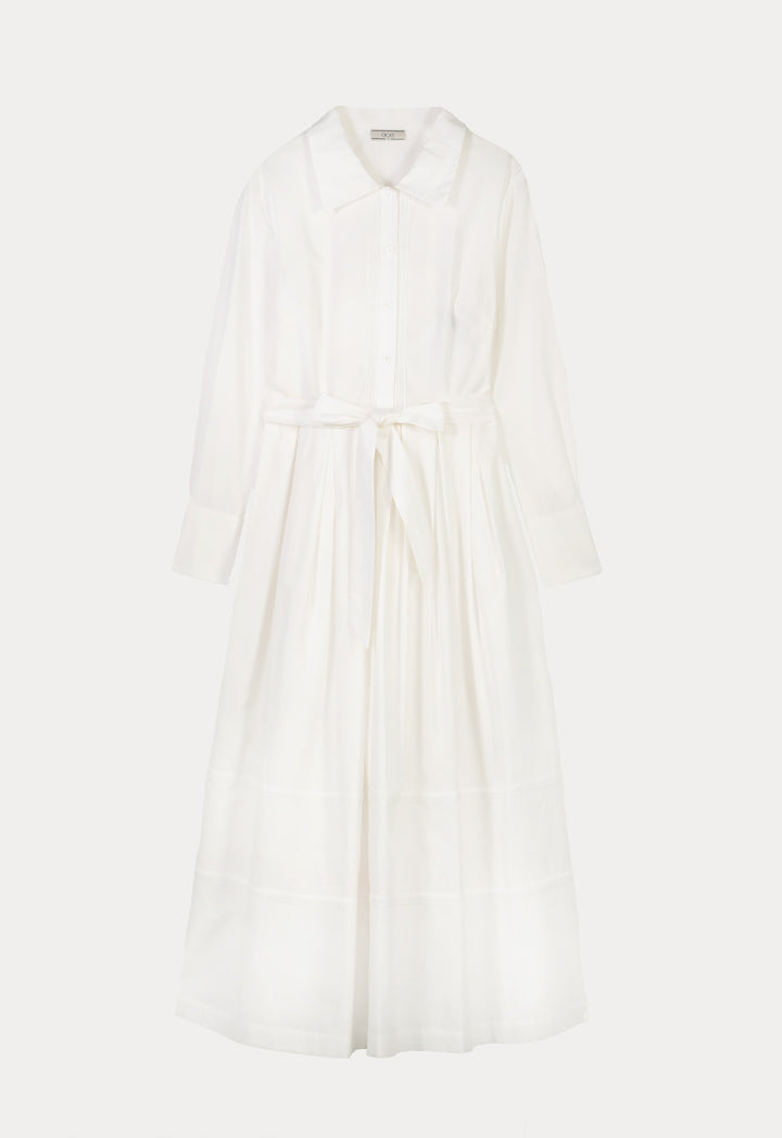 Choice Solid Dress With Pleated Waist Off White